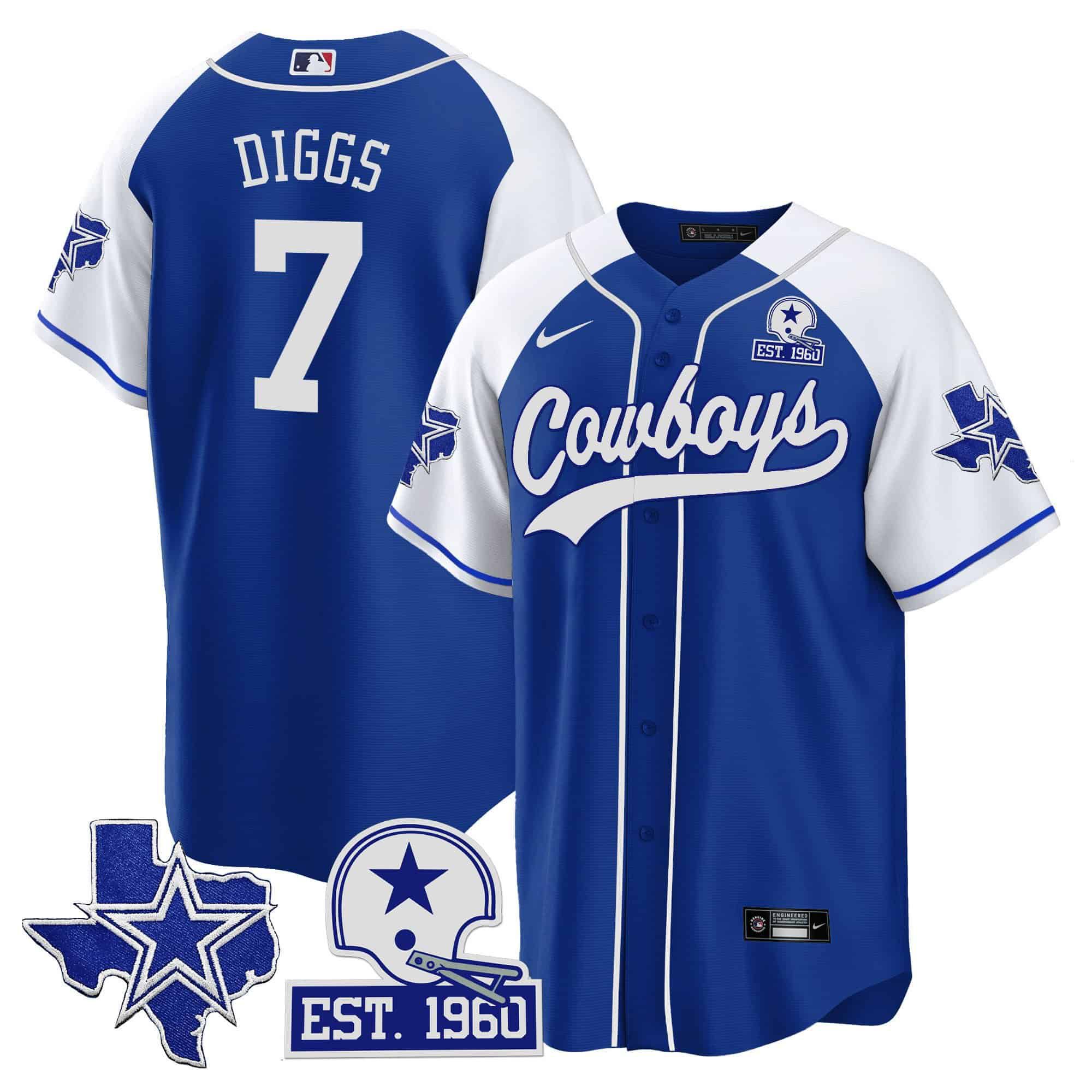 Men Dallas Cowboys #7 Diggs Blue 2024 Nike Patch Baseball NFL Jersey style 1